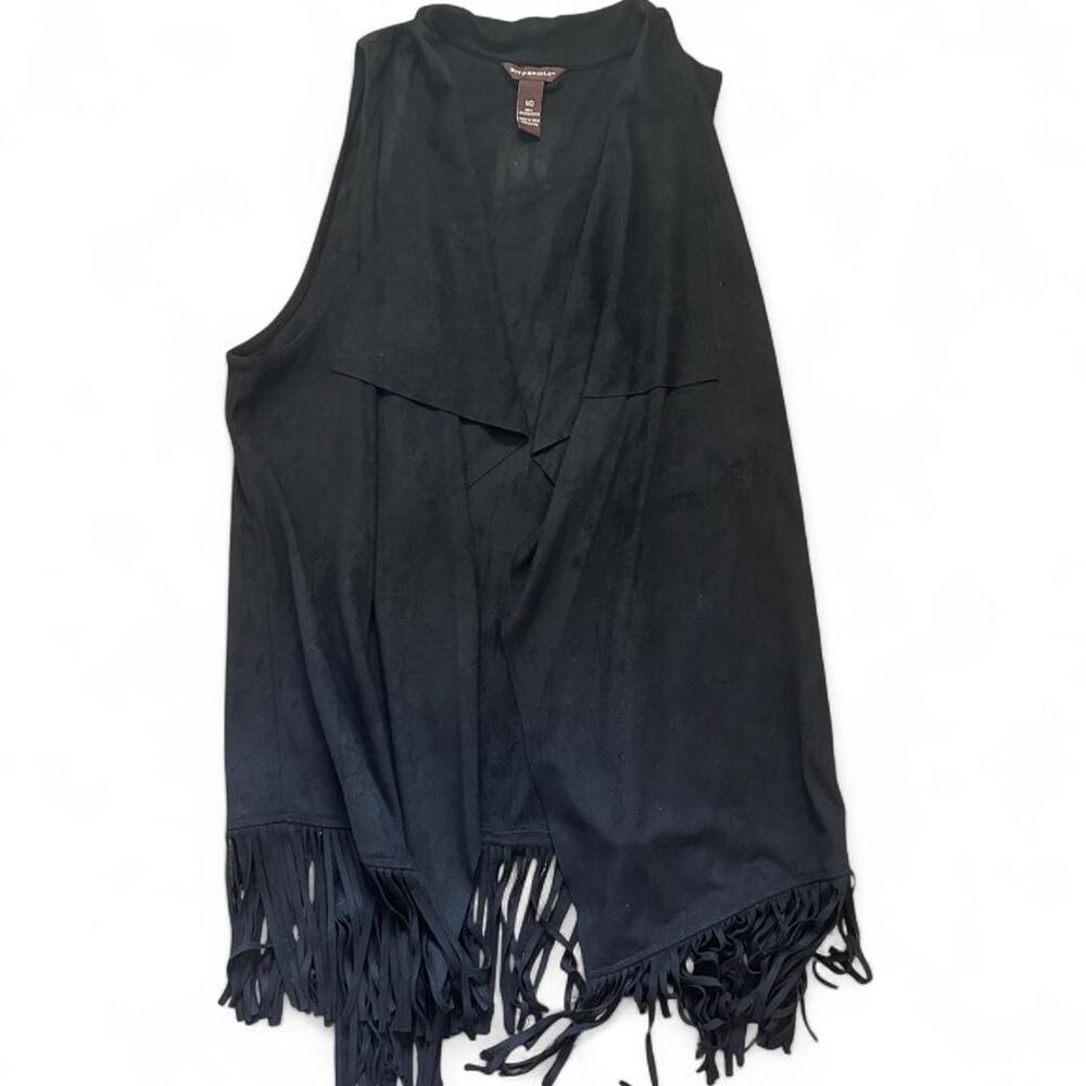 Bit & Bridle faux black suede fringe vest - size m
